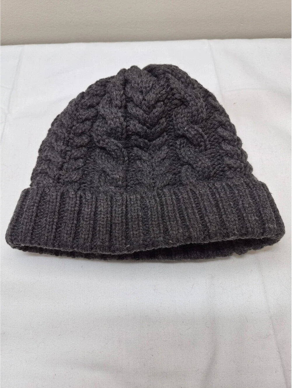 Timberland Gray Cable Knit Beanie Hat with Fleece Lining, One Size B473